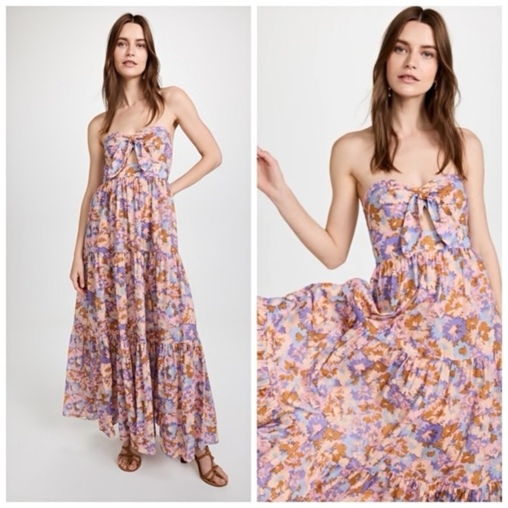 NWT Zimmermann Floral Print Cutout Strapless Tiered Maxi Dress in Purple Floral